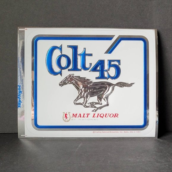 Vintage Colt 45 Malt Liquor Sticker Sign Die cut Metallic Stick On decal 6" x 5" - Picture 1 of 5